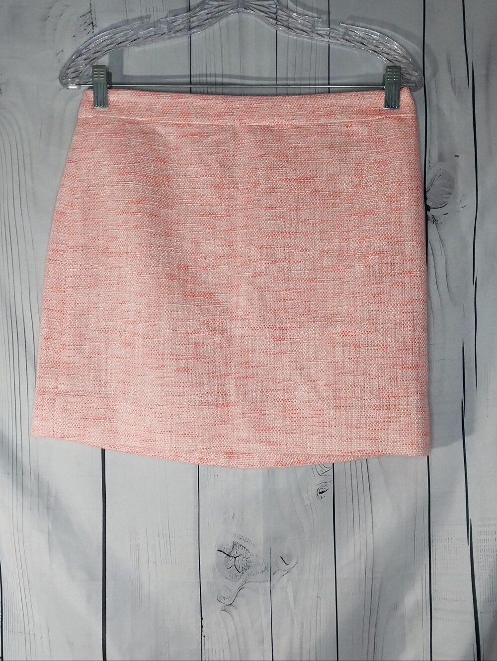 J. Crew Factory Preppy Coral Shimmer Pink & Orange Tweed Look Pencil Mini Skirt